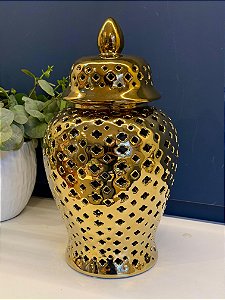 Potiche  - Cerâmica - Dourado - 38cm