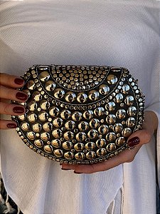 Bolsa Clutch em Metal - Prata -  Com Alça