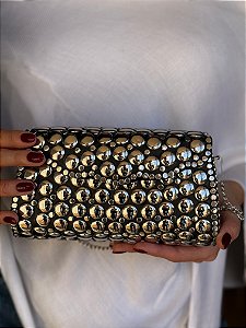 Bolsa Clutch em Metal - Prata -  Com Alça