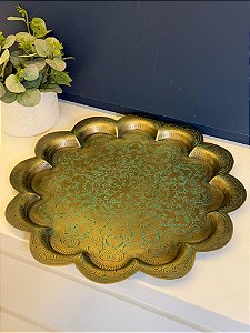 Bandeja - Metal - Dourado Envelhecido e Verde