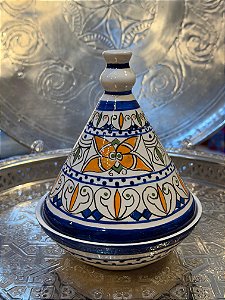 Tagine Saleiro - Modelo Marrocos - Azul e Laranja