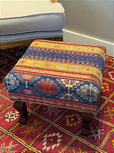 Banqueta Jacquard Turquia - Bege e Azul