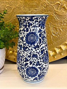 Vaso Cerâmica Azul e Branco 28CM
