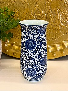 Vaso Cerâmica Azul e Branco 20CM