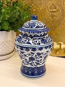 Potiche - Azul e Branco - Cerâmica - 21cm