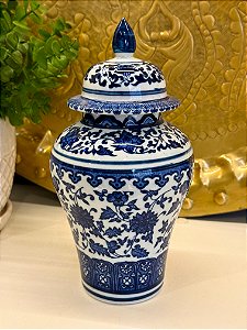Potiche - Azul e Branco - Cerâmica - 23m