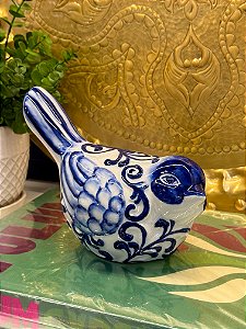 Pássaro Decorativa -  Porcelana - Azul e Branco
