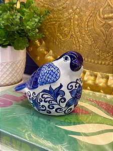Pássaro Decorativa - Porcelana - Azul e Branco
