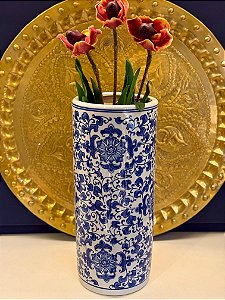 Cachepot Vaso em Cerâmica - Azul e Branco - 46CM