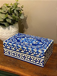 Caixa Decorativa - Porta Joias - Madeira - Pintado á Mão - Azul G