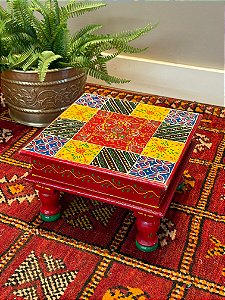 Mesa de Apoio - Madeira - Pintado à Mão - Vermelho e Colorido - P