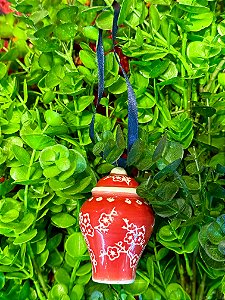 Enfeite Potiche - Árvore de Natal - Cerâmica - Vermelho e Branco