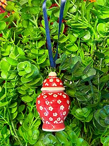 Enfeite Potiche - Árvore de Natal - Cerâmica - Vermelho e Branco