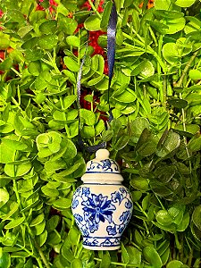 Enfeite Potiche - Árvore de Natal - Cerâmica - Branco e Azul