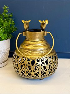 Lanterna - Porta Vela - Metal - Dourada - 25CM
