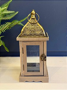Lanterna - Metal e Vidro - Dourado Envelhecido - 29CM