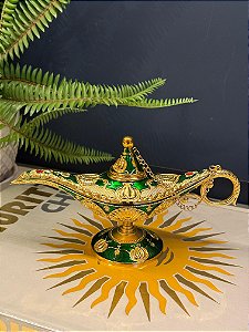 Lâmpada Mágica - Metal - Verde e Dourada - 21CM
