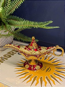 Lâmpada Mágica - Metal - Vermelha e Dourada - 21CM