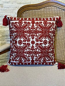 Almofada Com Enchimento - Bordada - Vermelho 45x45