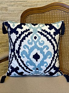 Almofada Com Enchimento - Bordada - Azul 45x45