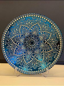 Centro de Mesa em Vitral - Azul e Prata - Grande