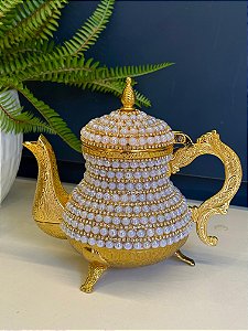 Bule Turco - Metal - Com Aplique em Pedras - Dourado