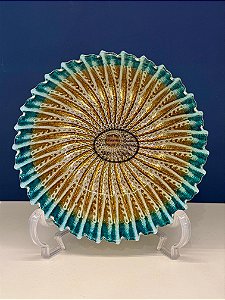 Bowl - Turquia - Vitral - Pintado á mão - Grande - Verde e Dourado
