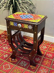 Mesa - Madeira Gaveteiro - Pintado à Mão - Azulejo - Vermelho, Amarelo e Azul
