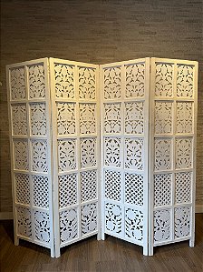 Biombo - Madeira - Branco - 4 Folhas - 2mts