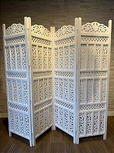 Biombo - Madeira - Branco - 4 Folhas - 2mts