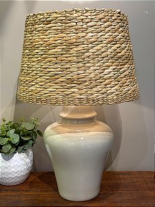 Abajur - Cerâmica - Off White com Cúpula de Palha