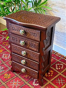 Gaveteiro - Madeira Entalhada - 5 Gavetas - Puxador Colorido