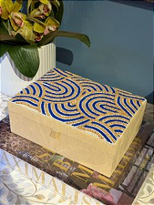 Caixa Decorativa - Porta Joias - Miçangas - Azul e Bege - 23X16