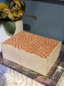 Caixa Decorativa - Porta Joias - Miçangas - Laranja e Bege - 23X16