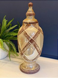 Potiche Cerâmica Bege Perolado e Marrom 45,5cm