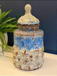 Potiche Cerâmica Perolado e Azul 37cm