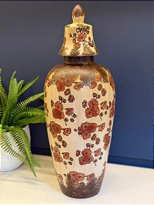 Potiche Cerâmica Bege e Marrom 56CM