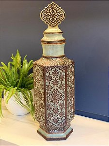 Potiche Cerâmica Azul Claro e Marrom 62CM