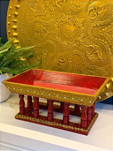 Bandeja com Base Decorativa - Indiana Madeira Entalhada 38,5cm