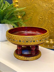 Bandeja com Base Decorativa - Indiana Madeira Entalhada 20cm