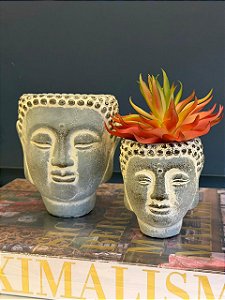 Par de Cachepots em Cimento - Buda
