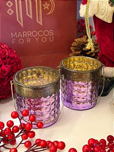 Kit 2 Porta Velas - Vidro - Turco - Lilás
