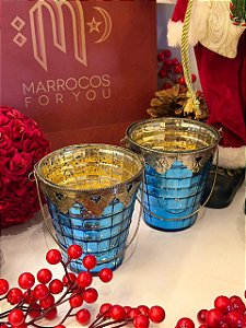 Kit 2 Porta Velas - Vidro - Turco - Azul