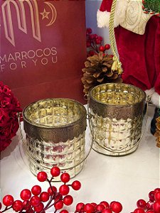 Kit 2 Porta Velas - Vidro - Turco - Prata