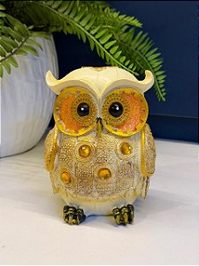 Coruja - Resina - Off White e Dourada