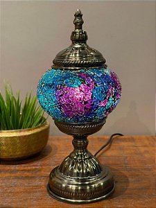 Luminária Turca - Mosaico - Tamanho M - Azul e Roxo