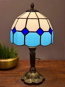 Abajur Tiffany - Vitral - Ouro Velho - Azul