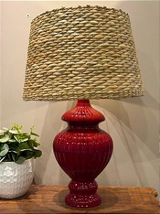 Abajur - Cerâmica - Marsala com Cúpula de Palha