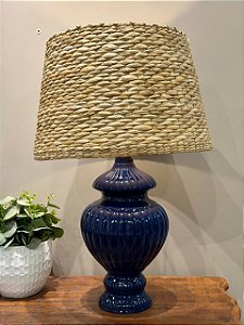 Abajur - Cerâmica - Azul com Cúpula de Palha