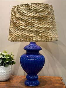 Abajur - Cerâmica - Azul com Cúpula de Palha